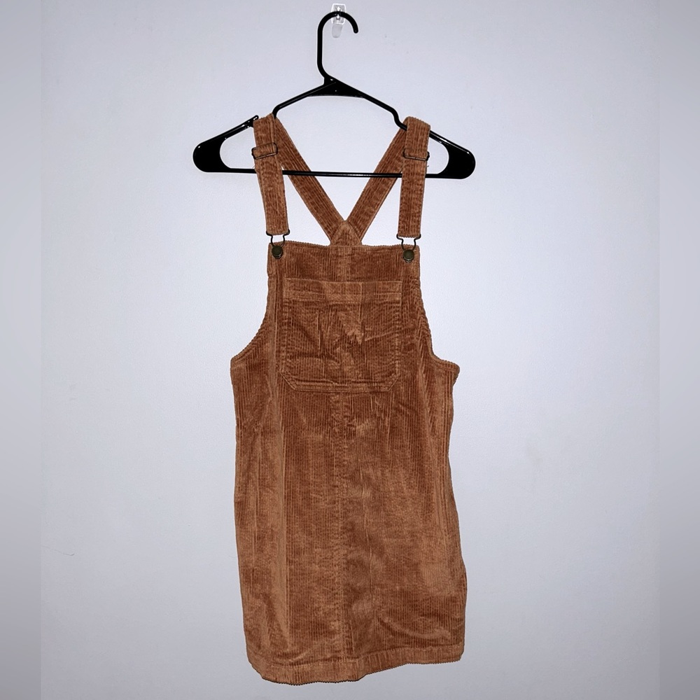 Orange corduroy overall dress
